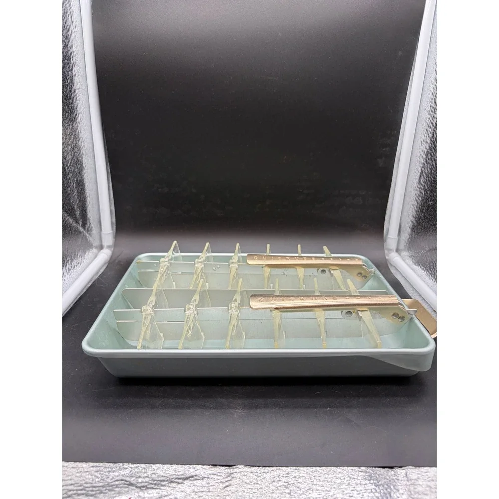 Vintage Frigidaire Quickube Aluminum Ice Cube Tray Blue Anodized Metal 2 Lever